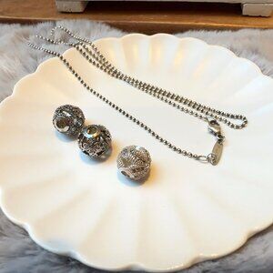 Thomas Sabo Sterling Silver Fine Beaded Chain Necklace with Three Beads/Charms